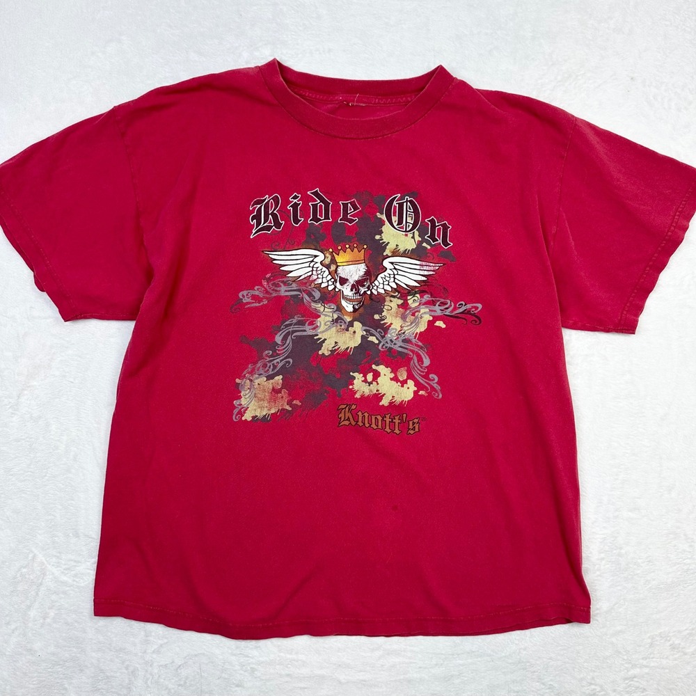 Knott's Berry Farm Shirt Adult Medium Red On Skull Graphic Theme Park Souvenir‎